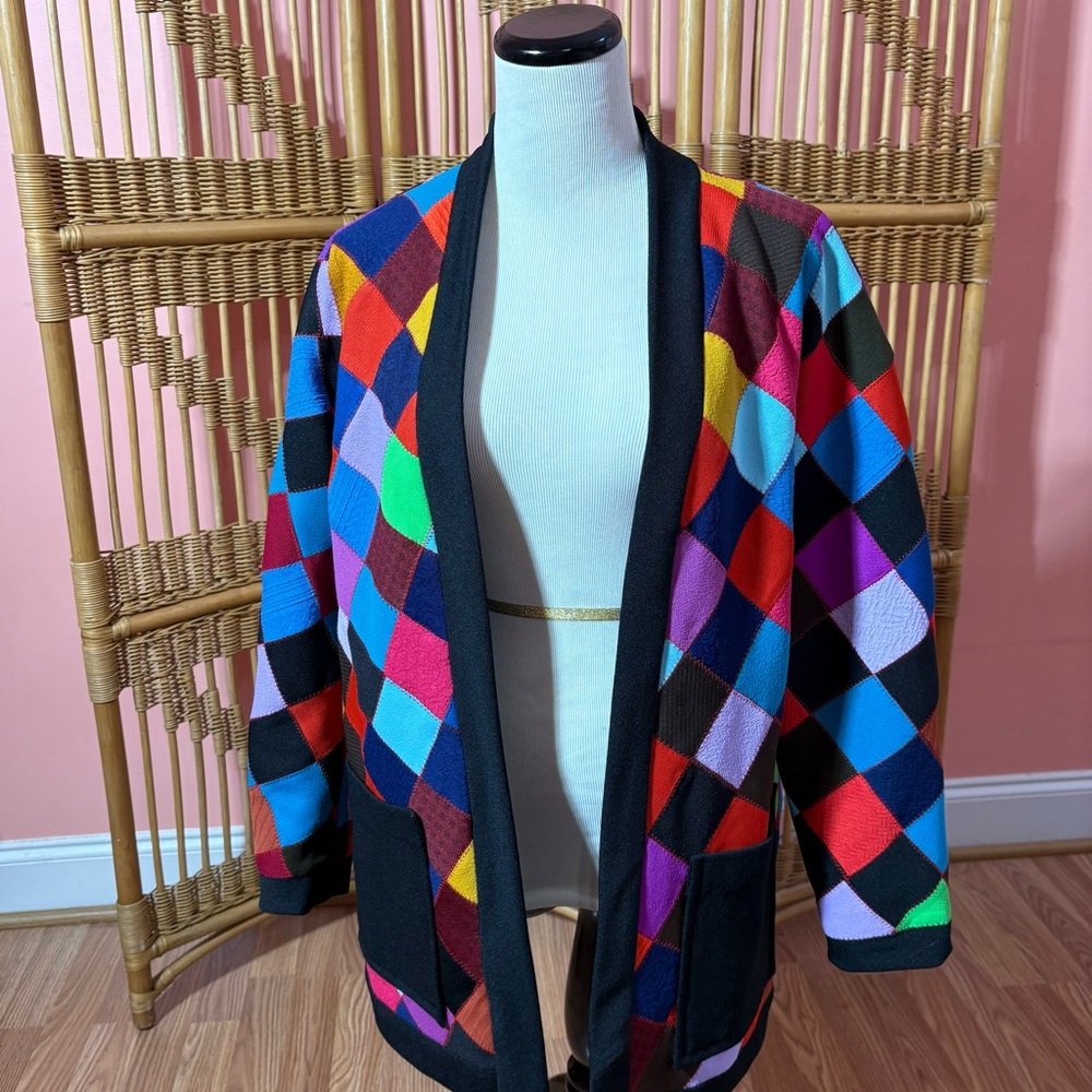 Source Unknown Multicolor Patchwork Blazer - image 4